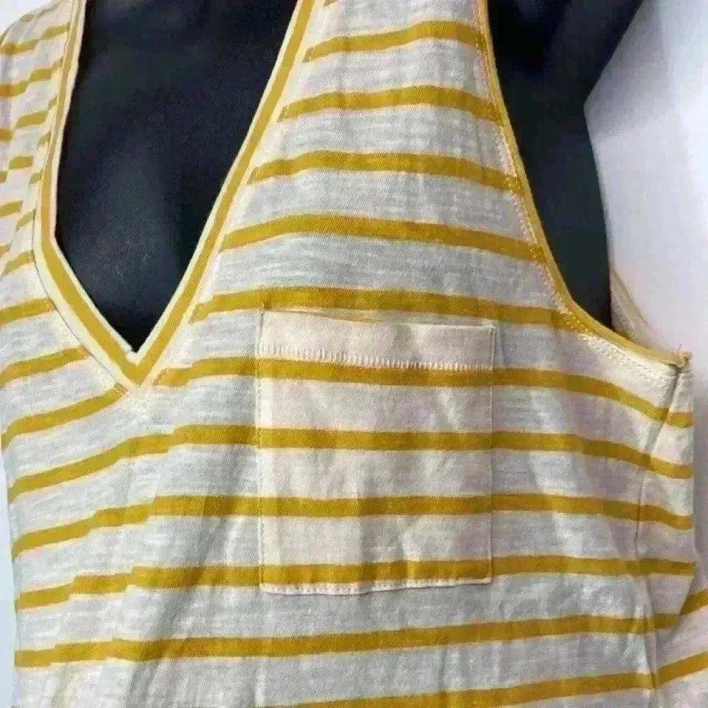 Madewell, yellow Whisper Cotton V-Neck Pocket Tank in Baker Stripe medium - Picture 3 of 5
